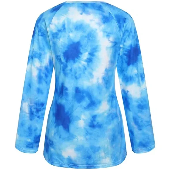 🔴 CLEARANCE 🔖 NWT 🌊 BLUE/WHITE TIE-DYE V-NECK LACE-UP SUMMER TOP Women’s XXL - Picture 2 of 11